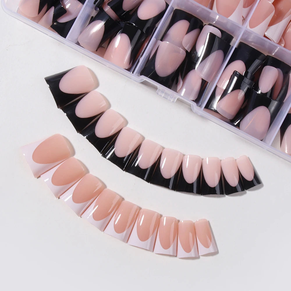 144pc White French Press On Nails, Duck Shape Acrylic Tips