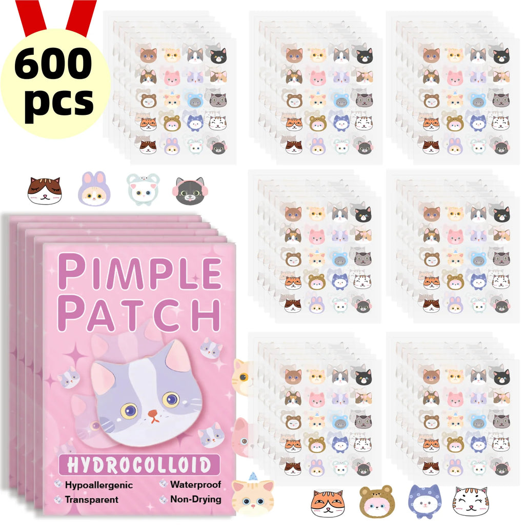 600 Pieces of Cartoon Cat Acne Patches, Facial Acne Patches, Concealer Acne Patches, and Pimples Patches. Ultra-Thin and Breathable