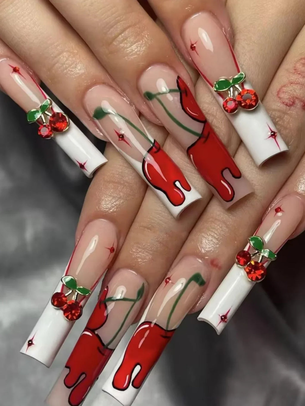 24pcs long square Press on Nails wealth decora French 3D Bow rhinestone Pink Fake Nails Cute Long Nail Art wearable detachable
