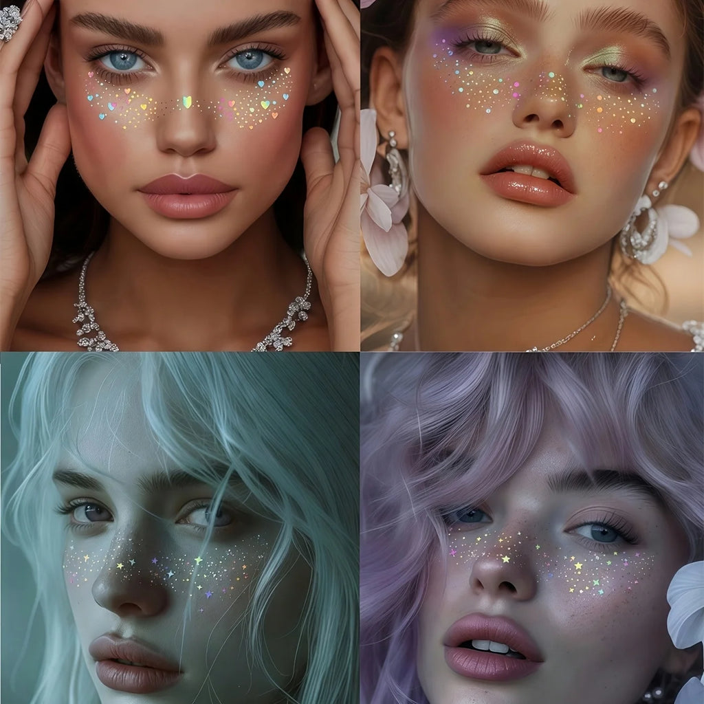 Glitter Freckle Stickers | Holographic Heart Face Tattoos