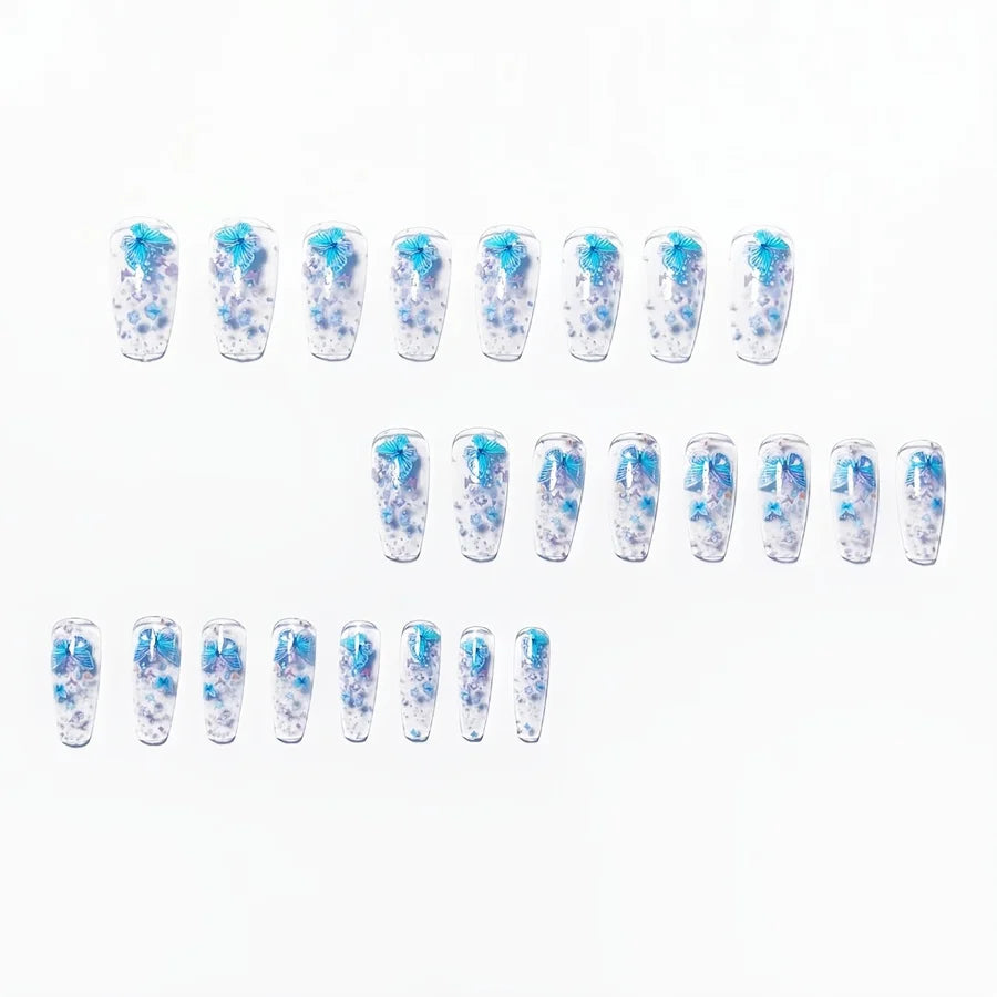 [24pcs Press-On Nails] Mid-Length Transparent Multicolor Butterfly Glossy 24pcs Press-On Nails Removable Nail Stickers Convenien