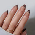 24pcs French Fake Nails Finished Almond Nails Sets with Golden Bow Design False Nail Art Simple Datachable Press on Nails Tips