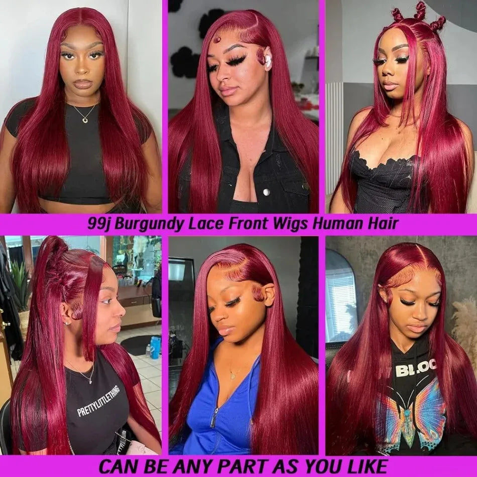 99J Burgundy 13x6 HD Lace Front Human Hair Wig 26 36 Inch