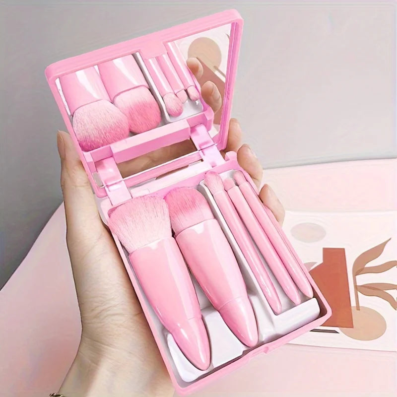 Portable Makeup Brush Set With Mirror Foldable Travel Kit ,Mini Makeup