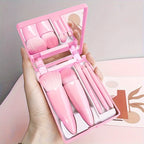 Portable Makeup Brush Set With Mirror Foldable Travel Kit ,Mini Makeup