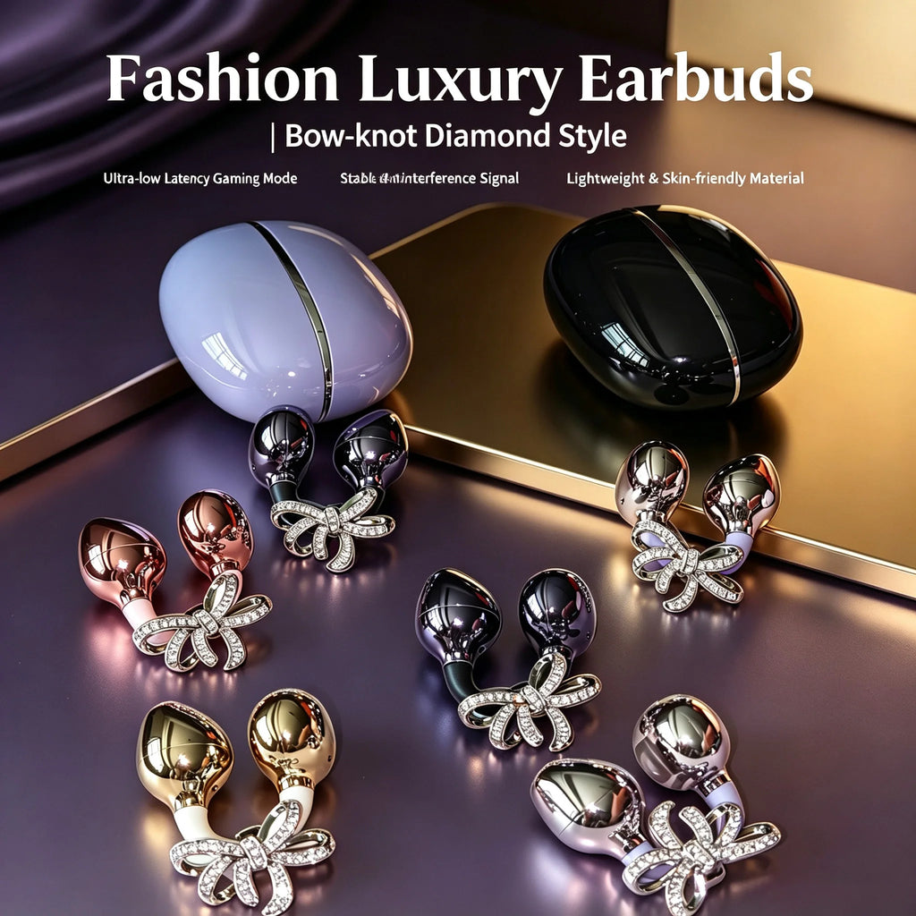 Diamond Bow Open Ear Bluetooth 5.4 Wireless Earbuds, HD Mic