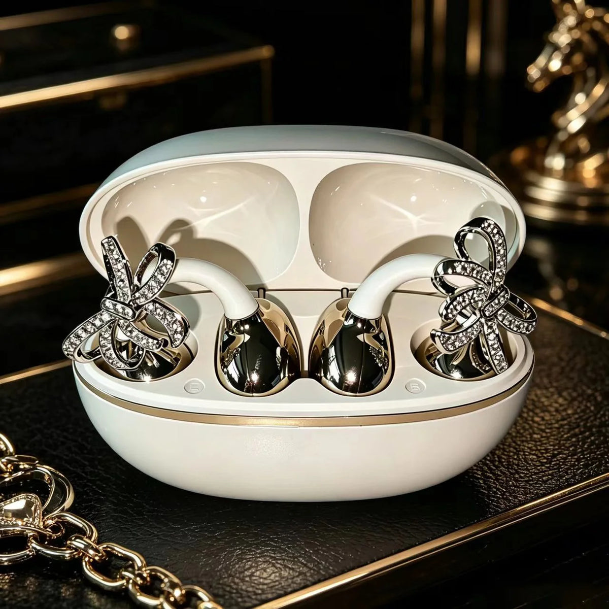 Diamond Bow Open Ear Bluetooth 5.4 Wireless Earbuds, HD Mic