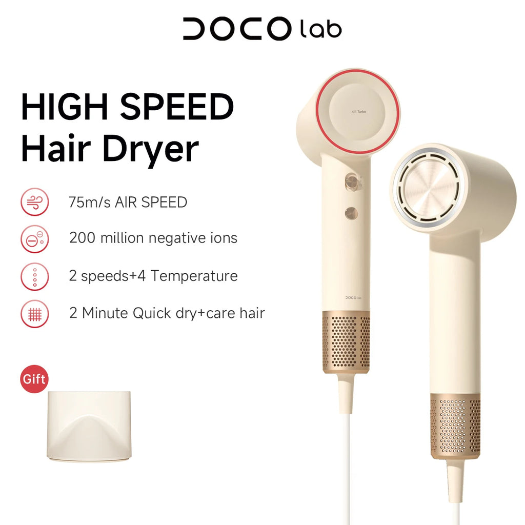 DOCO high-speed ionic hair dryer in white