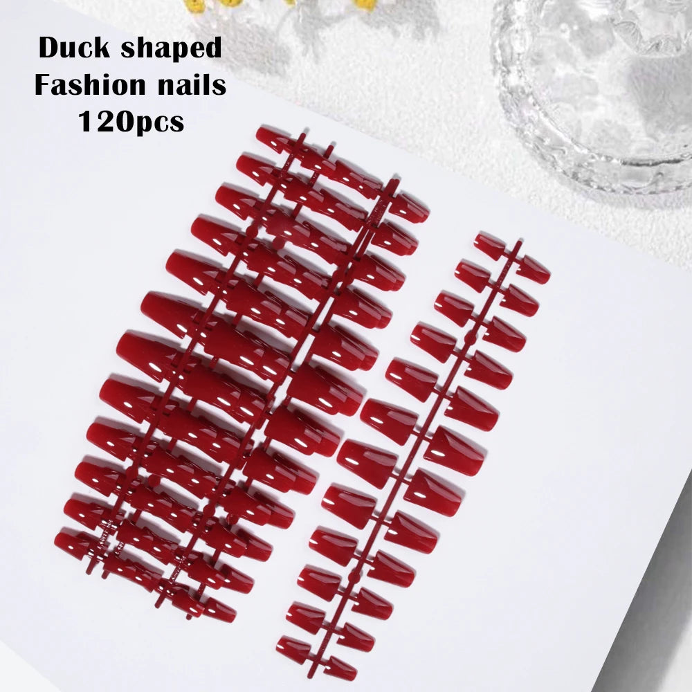 144pc White French Press On Nails, Duck Shape Acrylic Tips