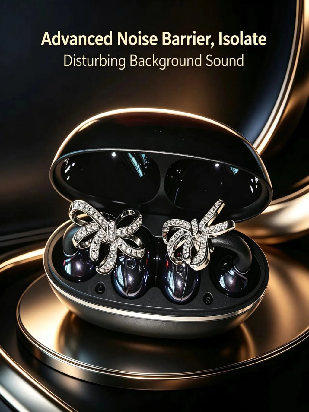 Diamond Bow Open Ear Bluetooth 5.4 Wireless Earbuds, HD Mic