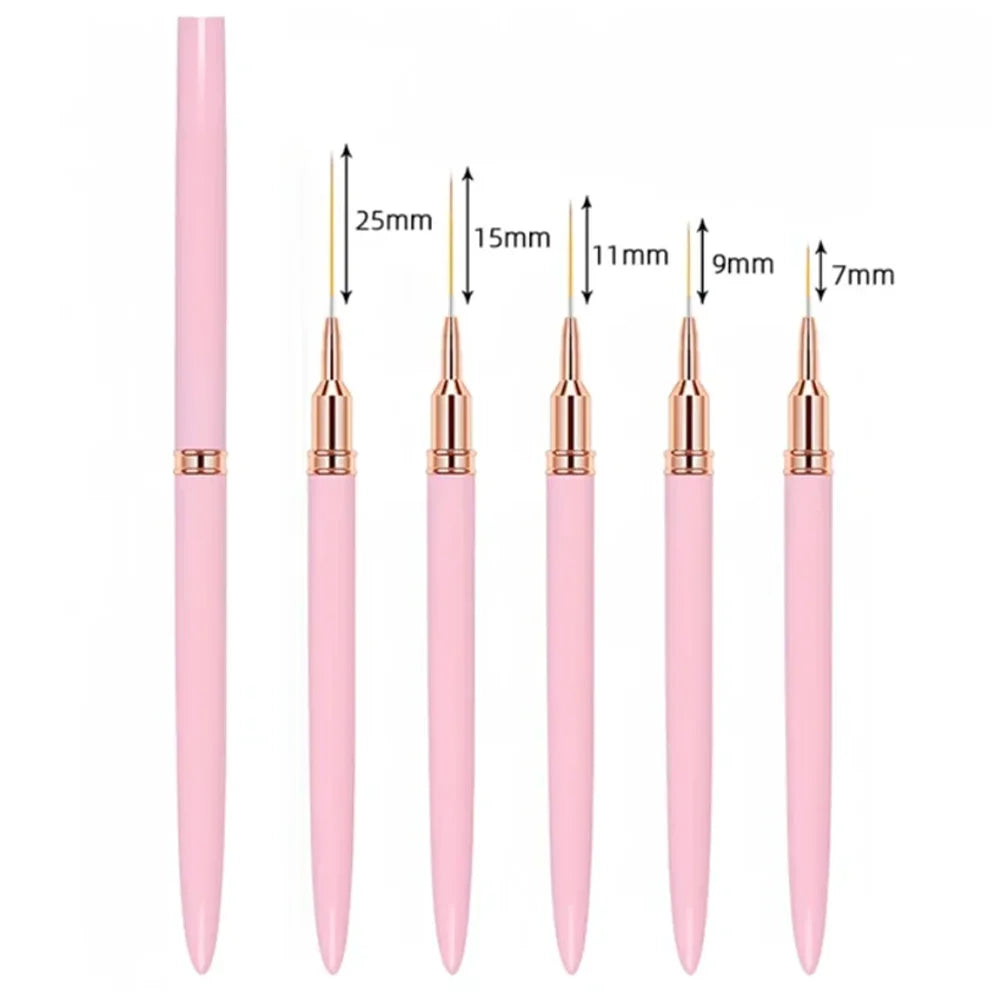 5-Piece Nail Art Liner Brushes Set Elongated Lines Striping Drawing UV Gel