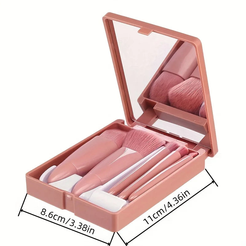 Portable Makeup Brush Set With Mirror Foldable Travel Kit ,Mini Makeup