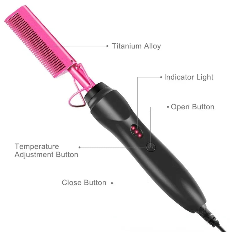 Electric hot comb and straightening brush in red
