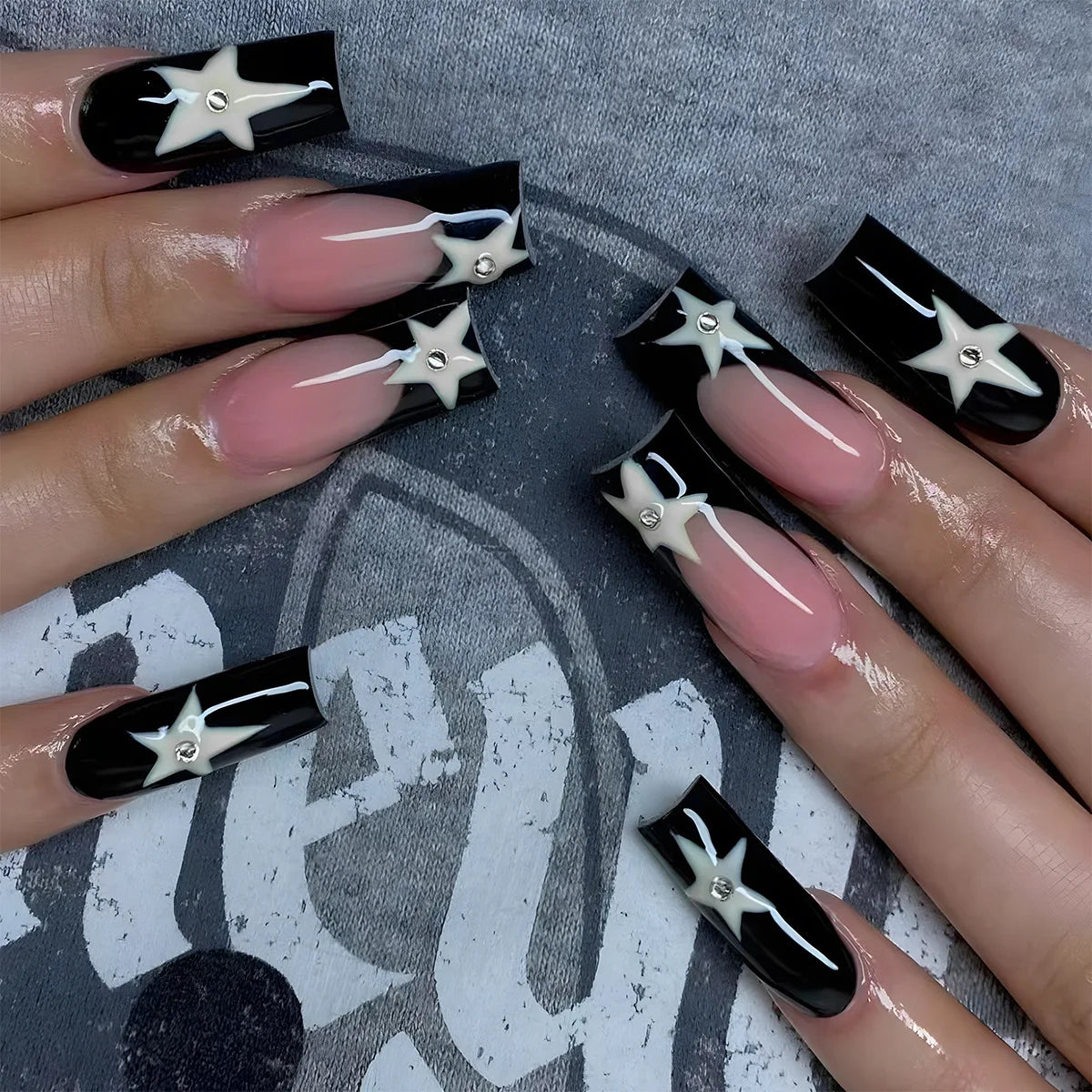 24Pcs Leopard Print Design False Nails with Bow Rhinestone Long Square Press on Nails Wearable French Ballet Fake Nail Tips