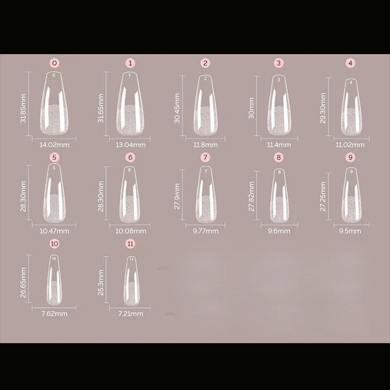Long Taper Coffin Clear Nail Tips 12 Sizes Full Cover Half Matte Base Acrylic False Nails Storage Box Reusable Soft ABS Nail Extension Tips For Salon DIY Manicure