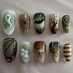 24pc Halloween Press On Nails, Silver Spider Gothic Almond Tips