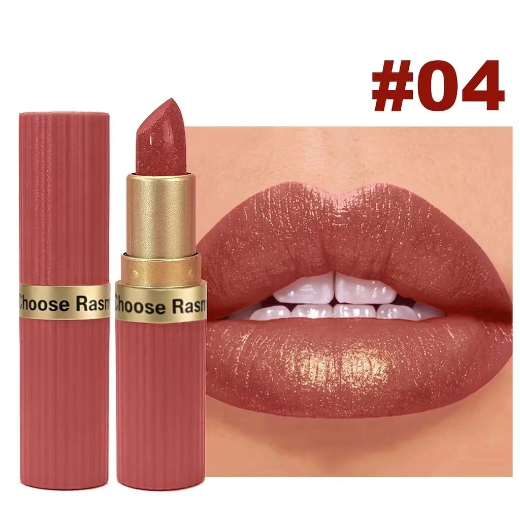 Pearlescent Pink Glitter Velvet Lipstick Metallic Waterproof Long Lasting Matte