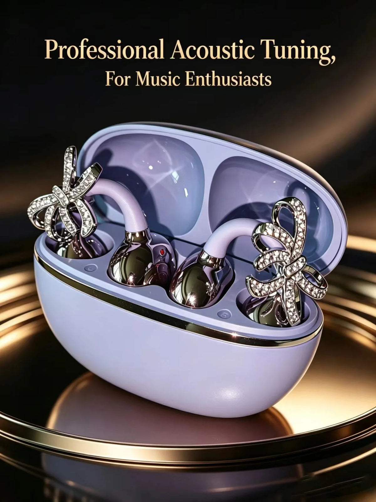 Diamond Bow Open Ear Bluetooth 5.4 Wireless Earbuds, HD Mic