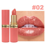 Pearlescent Pink Glitter Velvet Lipstick Metallic Waterproof Long Lasting Matte