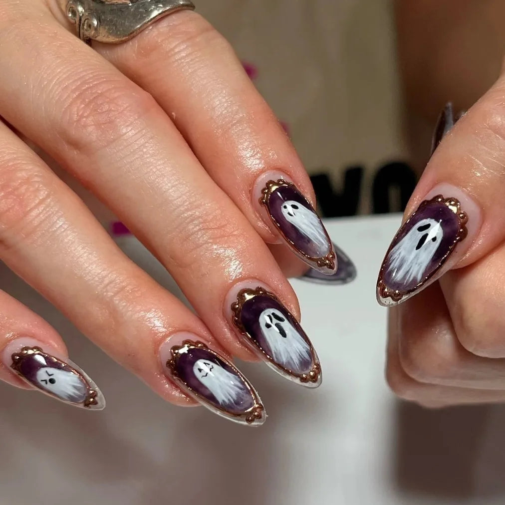 24pc Halloween Skull Press On Nails, Glitter Pink Ballet Tips
