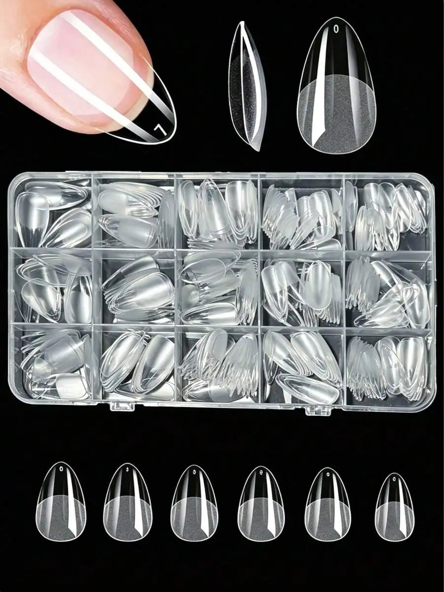 330pcs Short Almond Acrylic Matte Transparent Nail Tips 15 Sizes Press On Artificial Nails