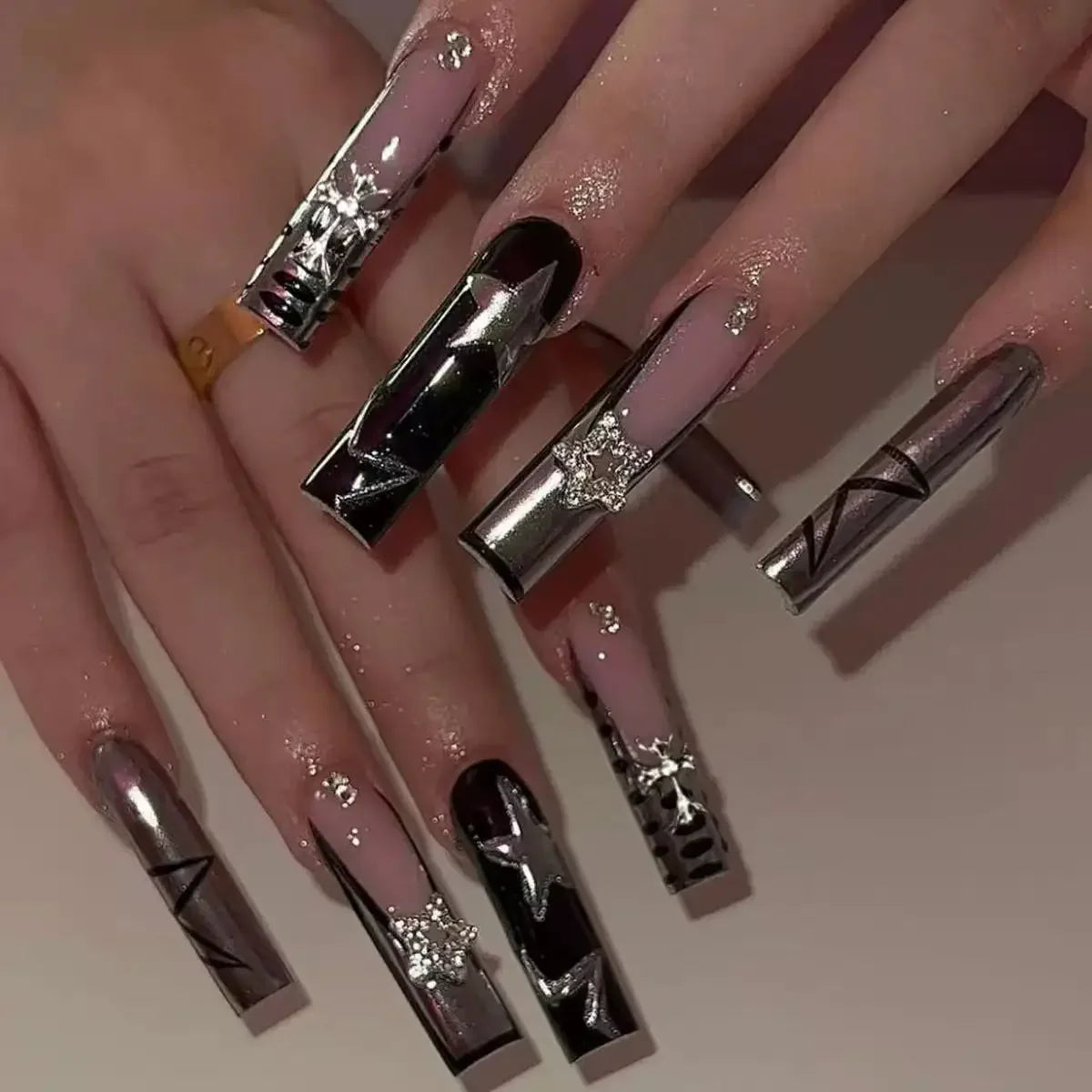 24pcs long square Press on Nails wealth decora French 3D Bow rhinestone Pink Fake Nails Cute Long Nail Art wearable detachable