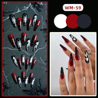 24pc Halloween Press On Nails, Red Ghost Coffin Acrylic Tips