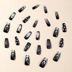 24pc Halloween Press On Nails, Black Coffin Ghost Skull Web