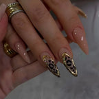 24PCS Leopard French Press-On Nails | Long Almond Brown Gold