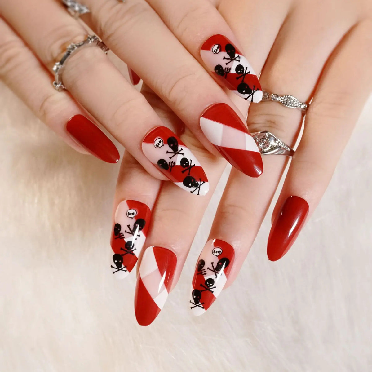 Halloween Gothic Press On Nails, Spider Bat Skull Reusable Tips