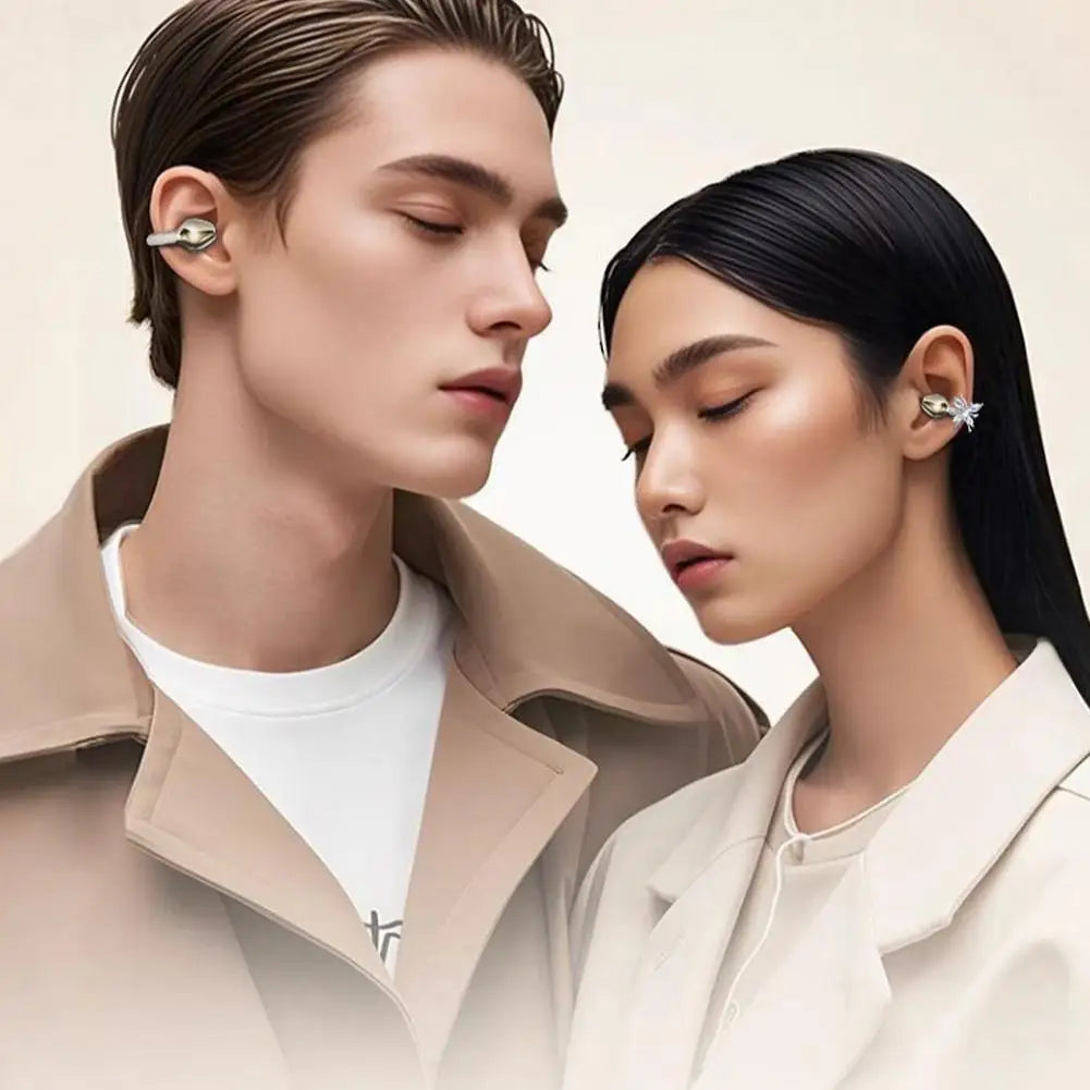 Wireless Open Ear Clip On Earbuds, Bluetooth Crystal Bowknot