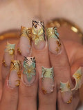 24pcs/Set Elegant 3D Floral, Wavy, Star, Moon & Pearl Designed Long Square Press-On Nails, Colorful Nail Art Accessories Suitabl