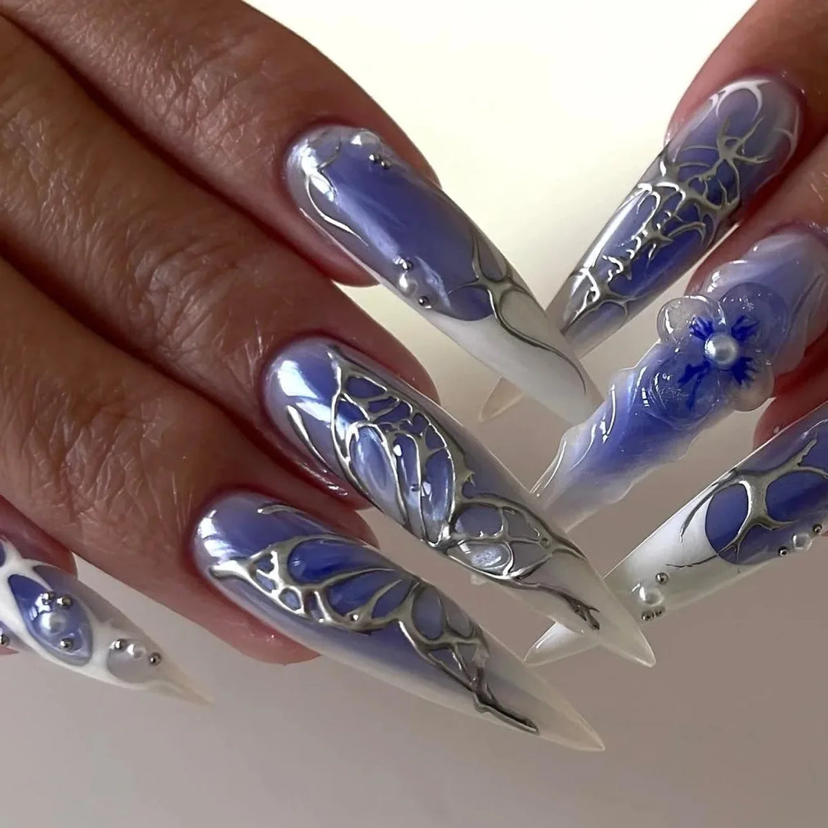 24pc Halloween Press-On Nails Black Y2K Butterfly Diamond Long Almond Tips