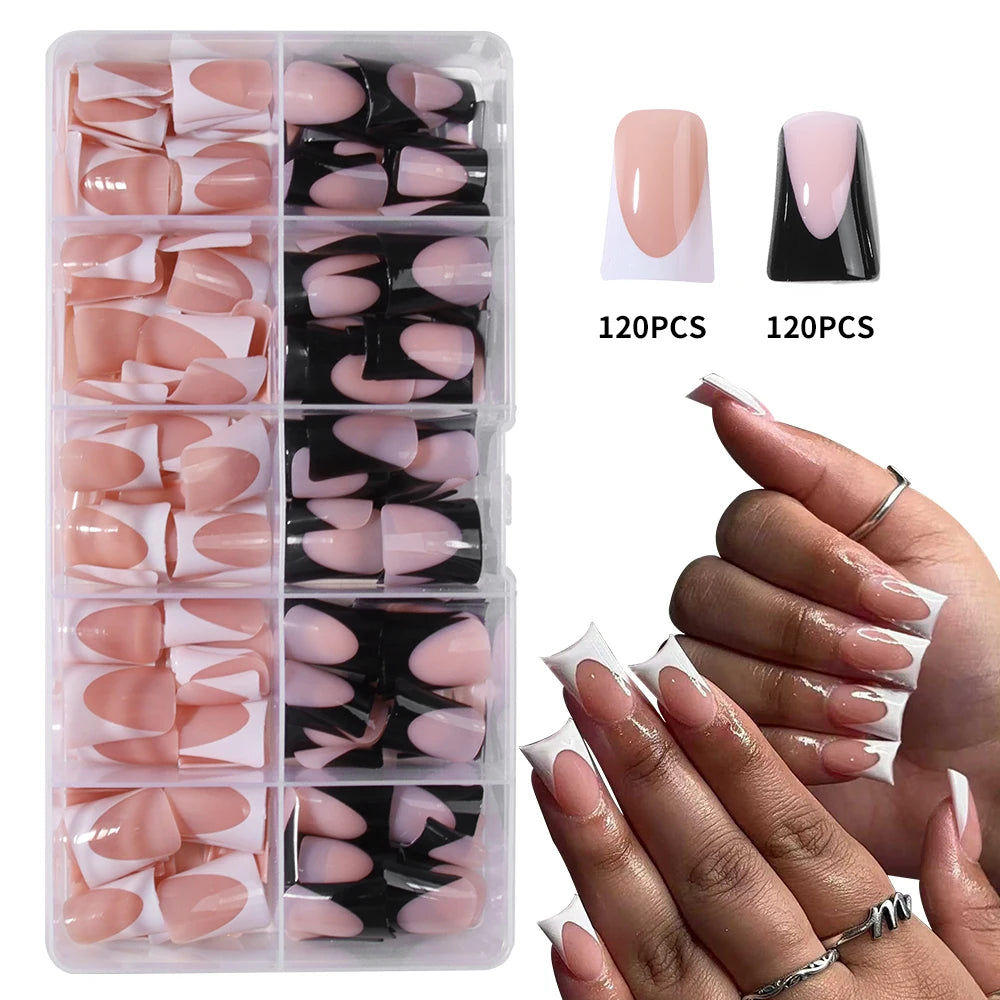 144pc White French Press On Nails, Duck Shape Acrylic Tips