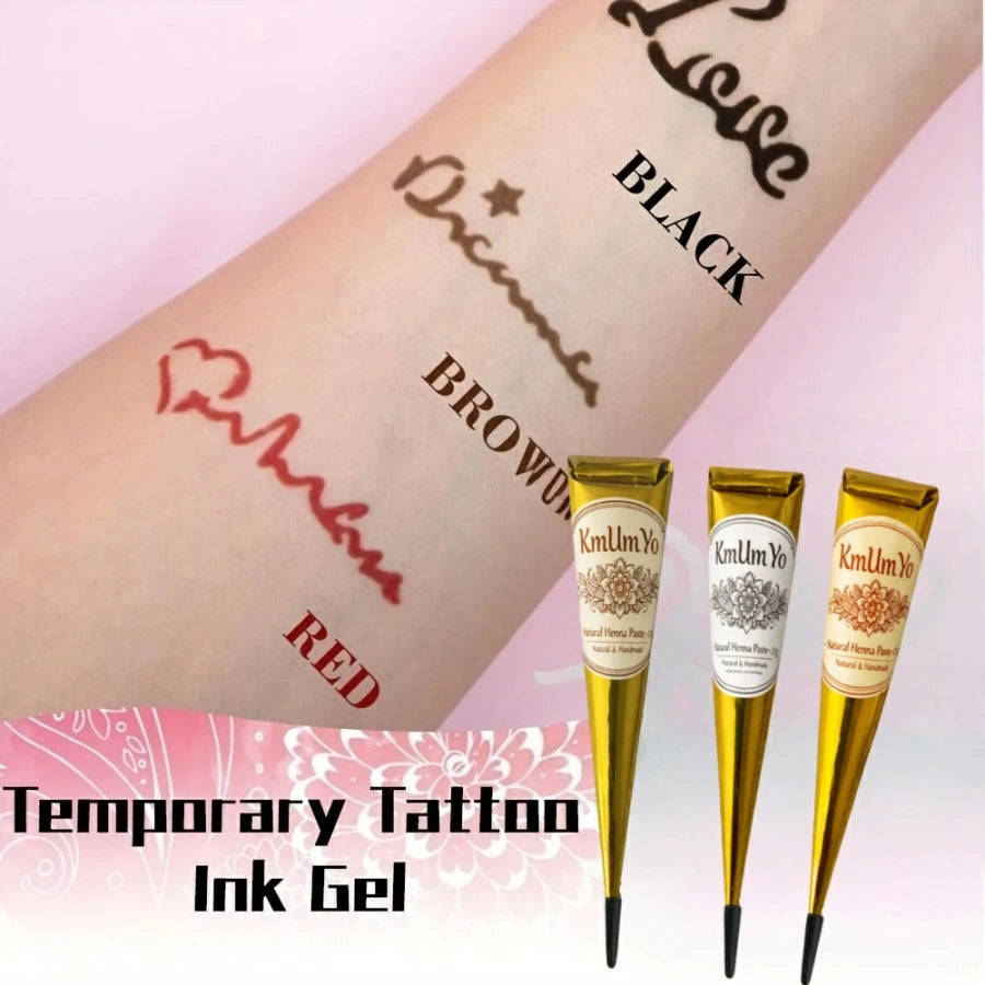 1/3PCS Henna Cone, Brown, Black, Red, Temporary Henna Tattoo, Semi Permanent