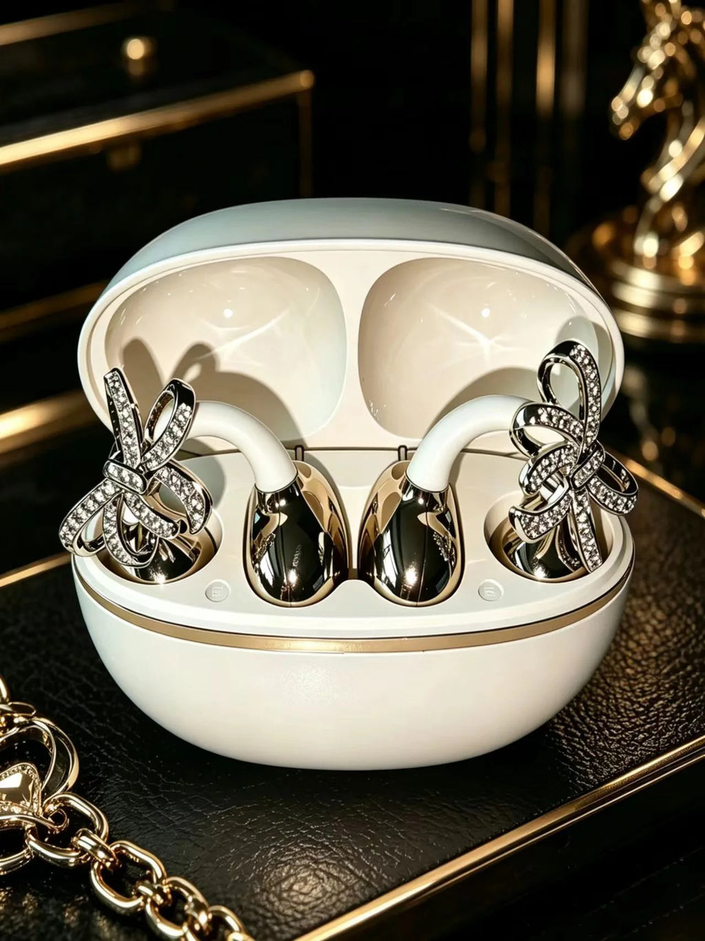 Diamond Bow Open Ear Bluetooth 5.4 Wireless Earbuds, HD Mic