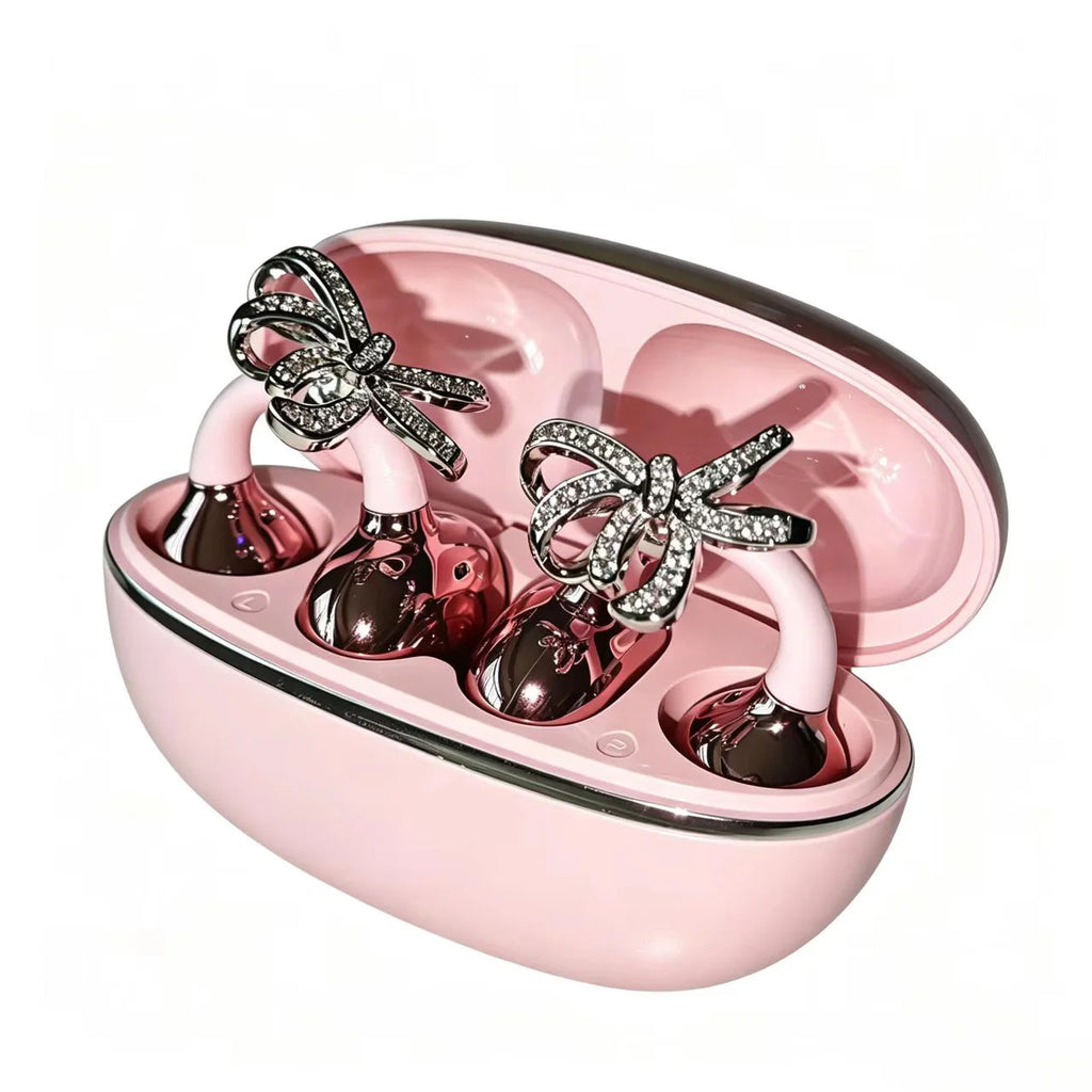 Diamond Bow Open Ear Bluetooth 5.4 Wireless Earbuds, HD Mic