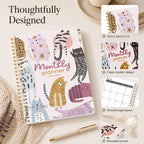 2026 2028 A5 Monthly Planner, Gold Spiral Cat Cover Organizer