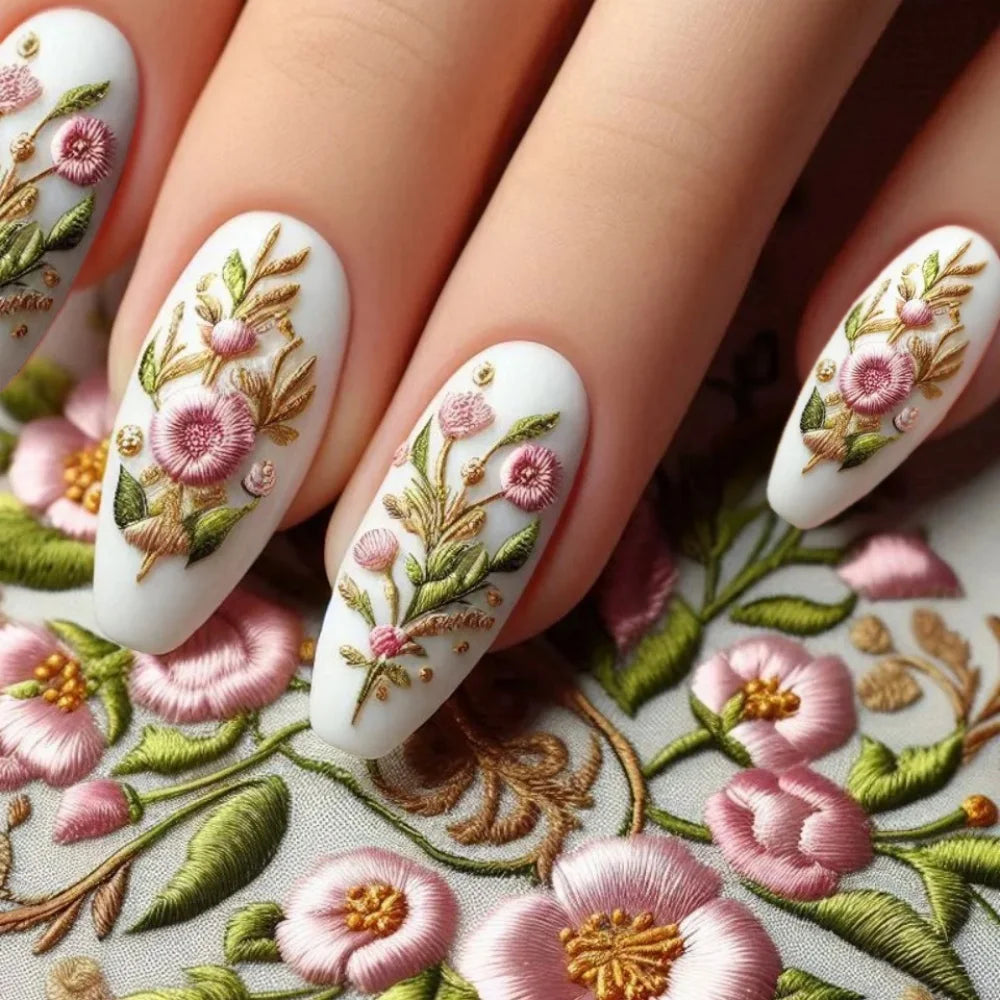 24pcs Mid-length Ballet Fake Acrylic Nails Flower Design Stick on Fake Nail Fashion Square Blue Artifical Wearable Press on Nails Tips Non-Brands
