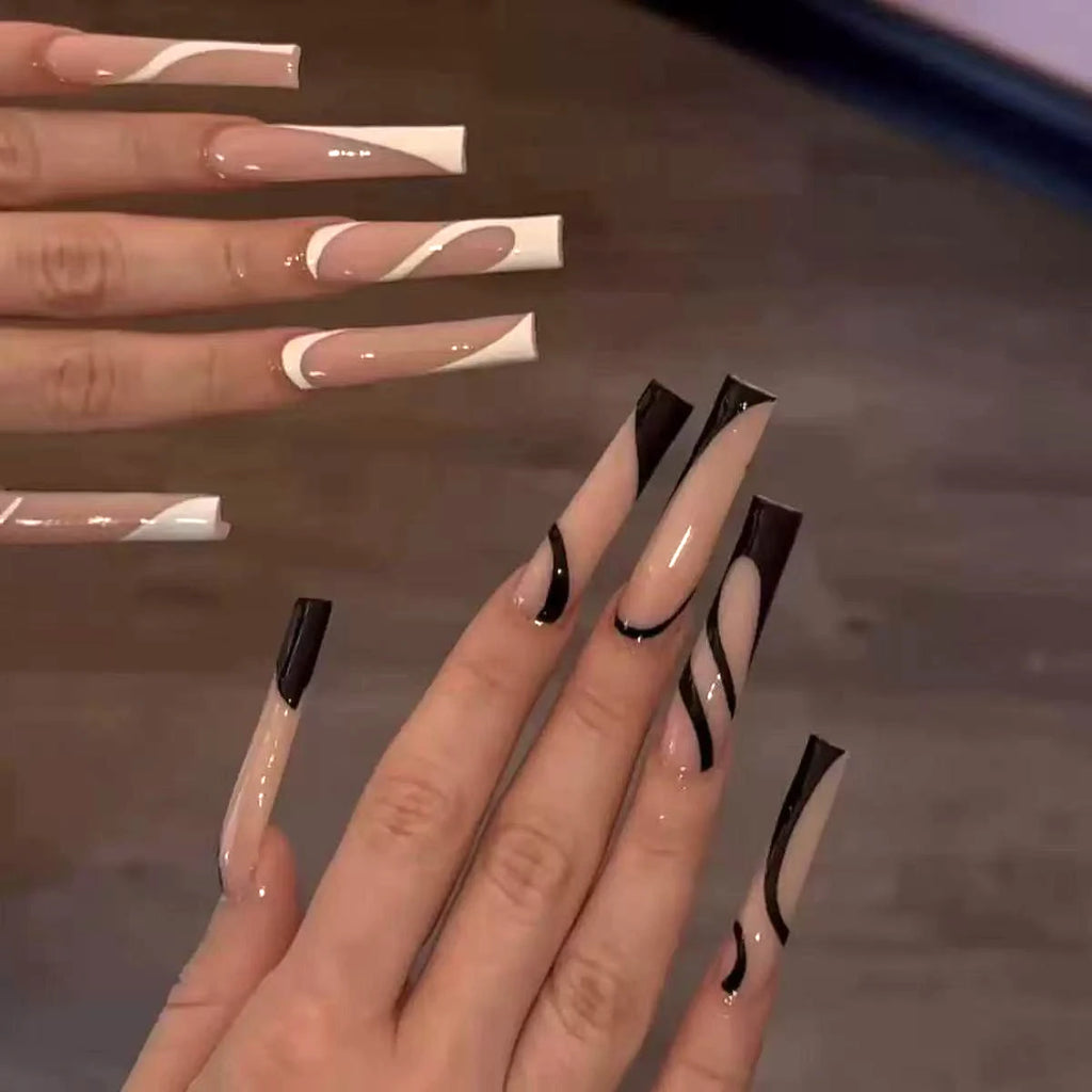 24pcs long square Press on Nails wealth decora French 3D Bow rhinestone Pink Fake Nails Cute Long Nail Art wearable detachable