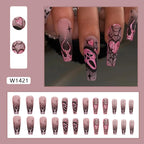 24pc Halloween Skull Press On Nails, Glitter Pink Ballet Tips