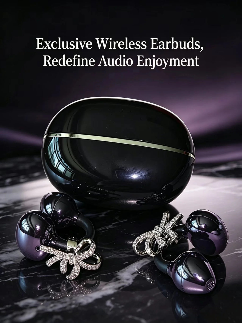 Diamond Bow Open Ear Bluetooth 5.4 Wireless Earbuds, HD Mic