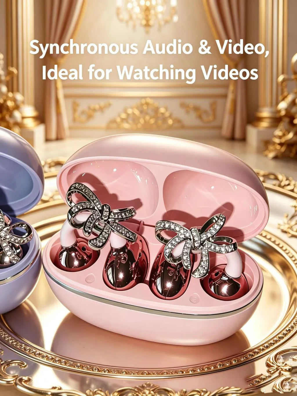 Diamond Bow Open Ear Bluetooth 5.4 Wireless Earbuds, HD Mic