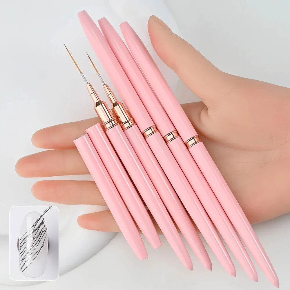 5-Piece Nail Art Liner Brushes Set Elongated Lines Striping Drawing UV Gel
