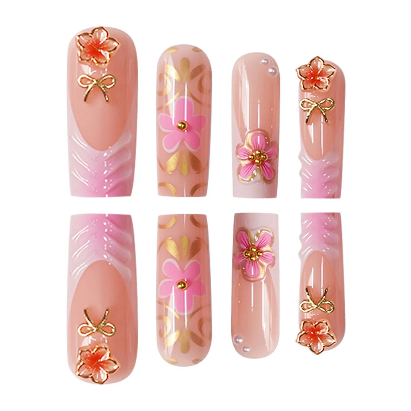 24 pieces of powder gold butterfly three-dimensional carved rectangular nail art factory finished product