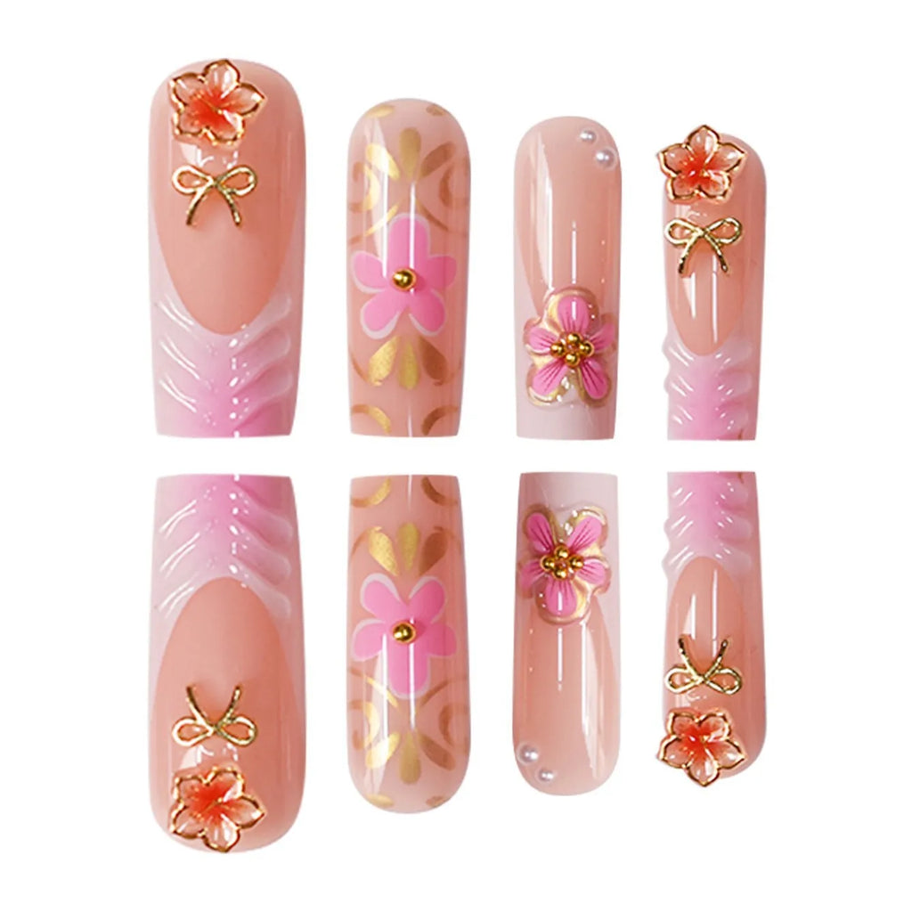 24 pieces of powder gold butterfly three-dimensional carved rectangular nail art factory finished product