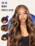 P4/27 Highlight Body Wave 40 Inch Long & 200% Density Human Hair Wigs HD
