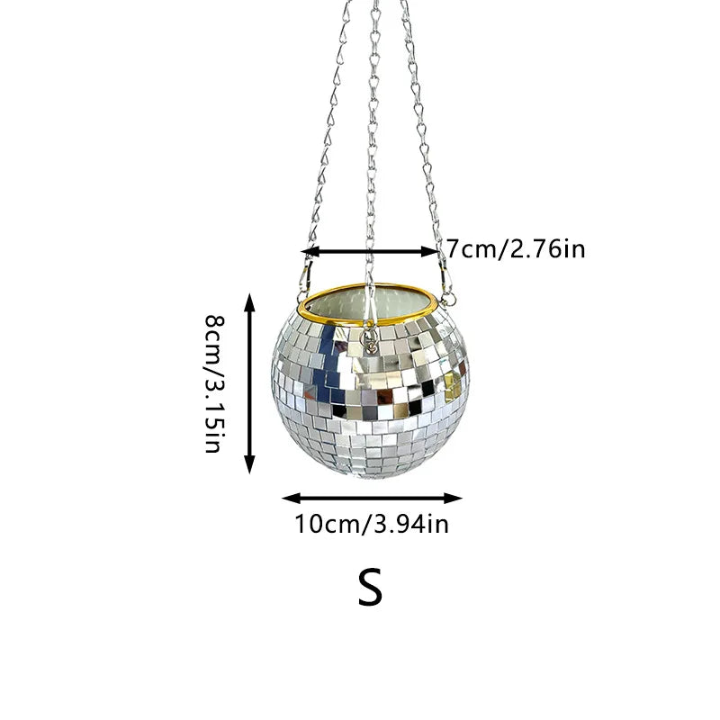Disco Mirror Ball Hanging Planter Basket Succulent Pot Wall Decor Vase Home