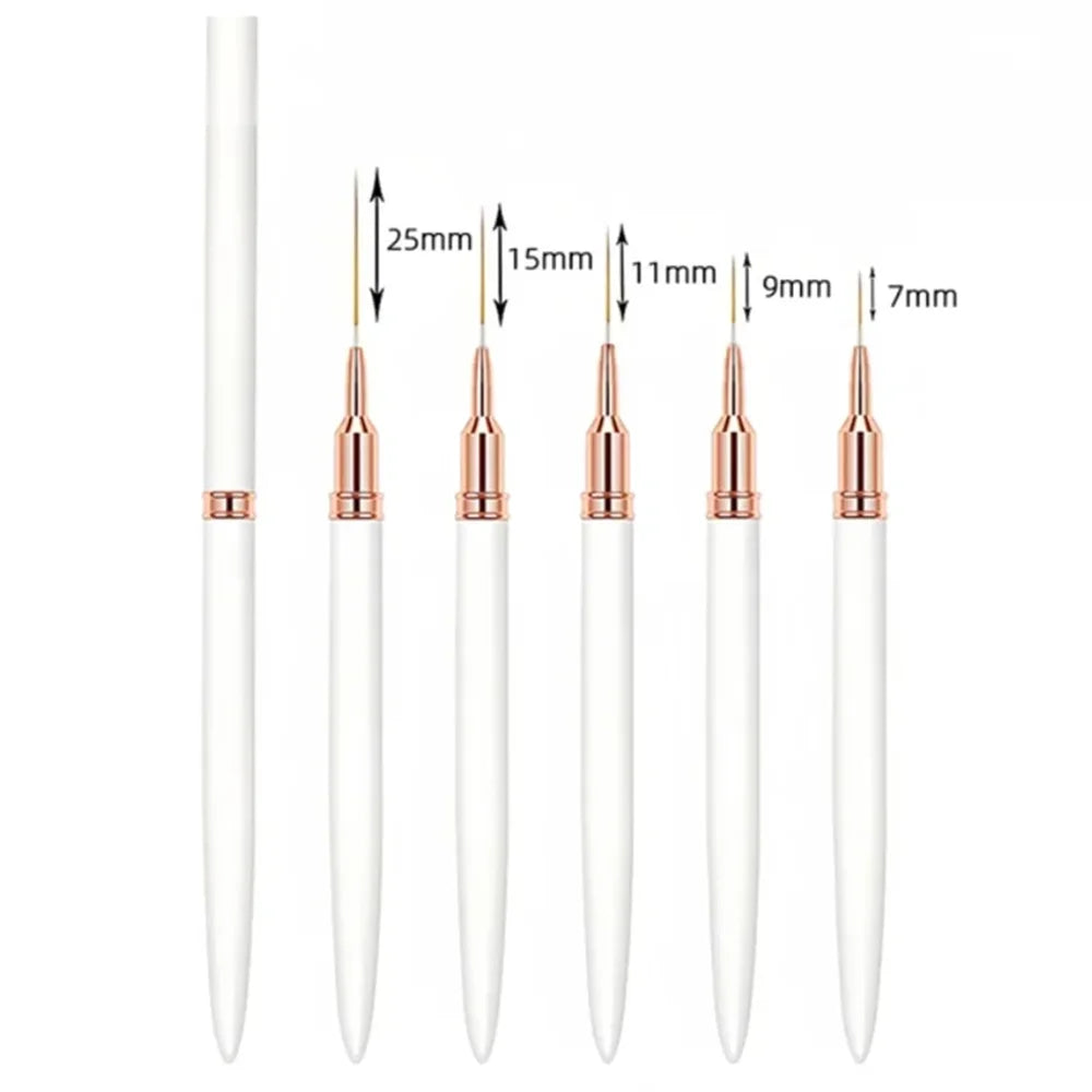 5-Piece Nail Art Liner Brushes Set Elongated Lines Striping Drawing UV Gel