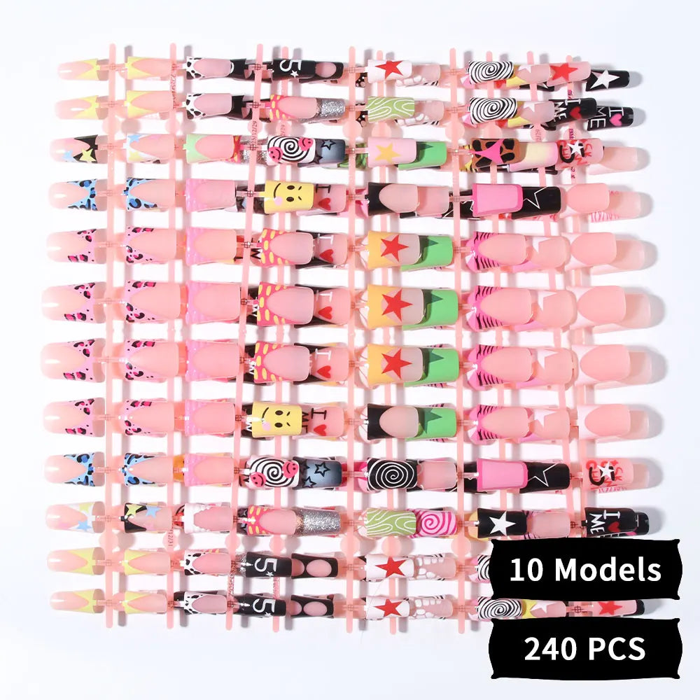 144pc White French Press On Nails, Duck Shape Acrylic Tips